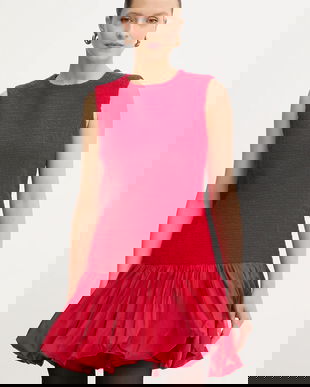 Patou rochie cu lână culoarea roșu, mini, evazați, DR2050223