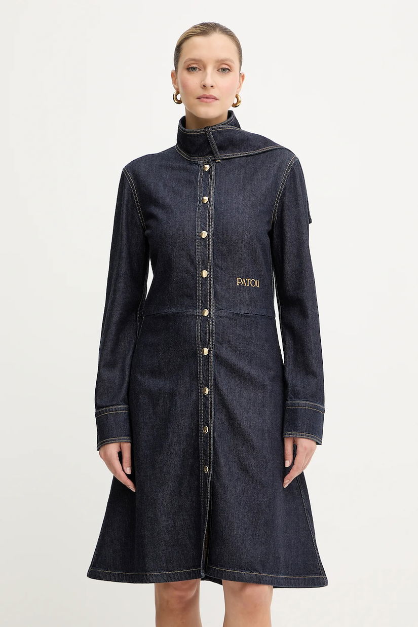 Patou rochie jeans culoarea bleumarin, mini, evazați, DR1940224
