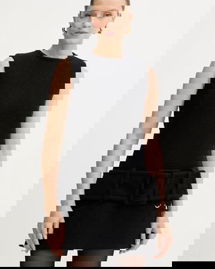 Patou rochie din lână culoarea negru, mini, evazați, DR2060232