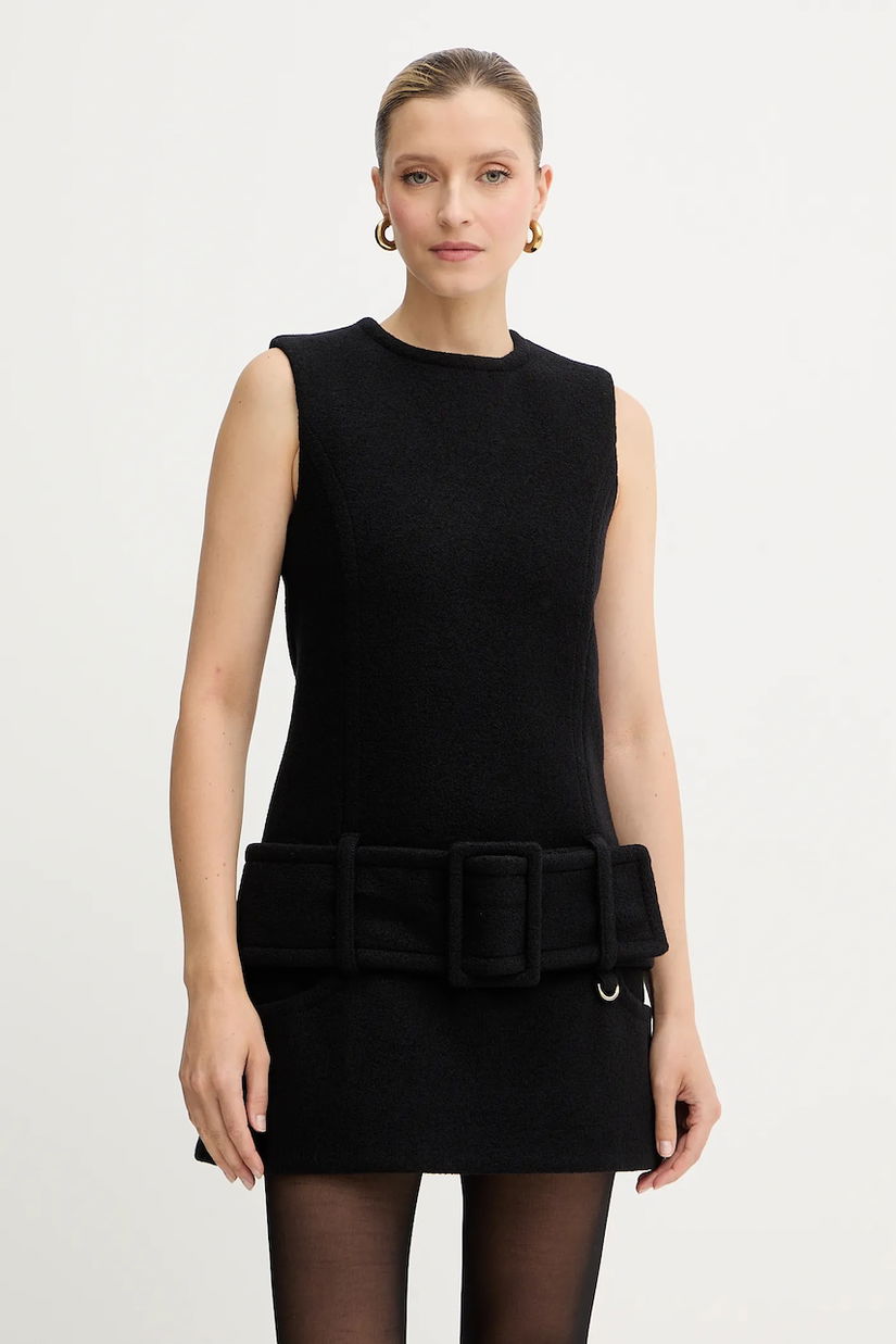 Patou rochie din lână culoarea negru, mini, evazați, DR2060232