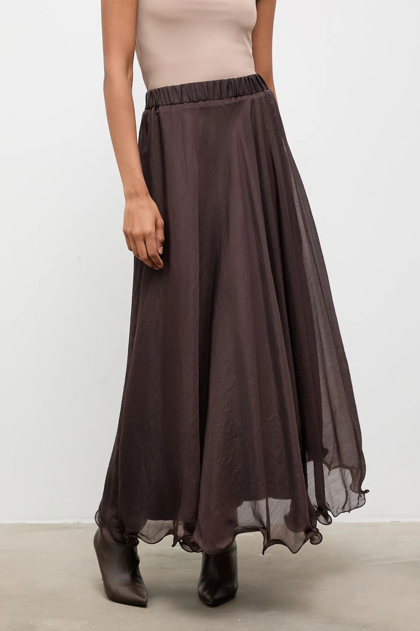 Answear.LAB fusta culoarea maro, maxi, evazati