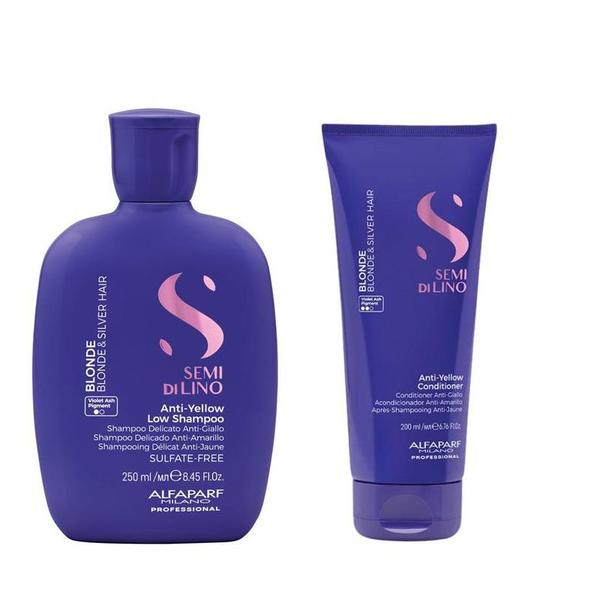 Pachet pentru Neutralizarea Tonurilor de Galben - Alfaparf Milano Semi di Lino Anti-Yellow: Sampon 250 ml, Balsam 200 ml