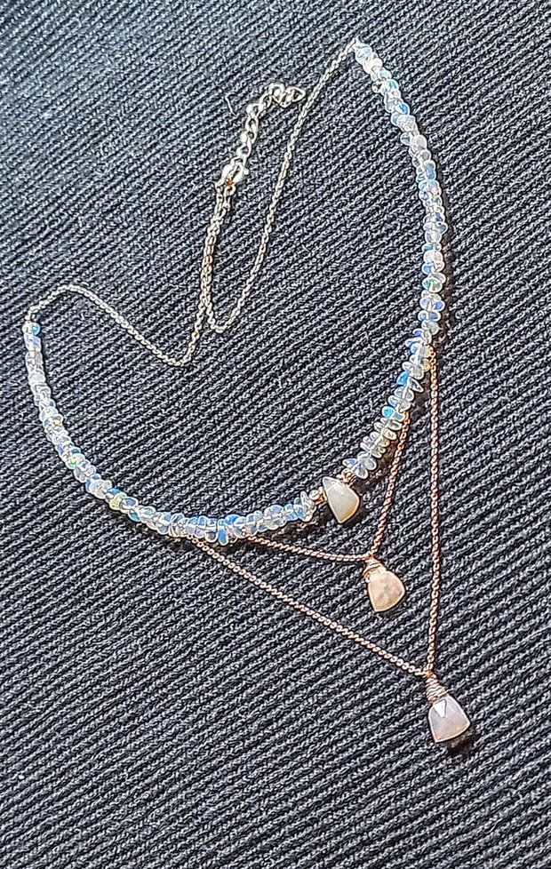 Colier argint opal de foc etiopian lant argint minimalist boho chic trendy - Transport gratuit