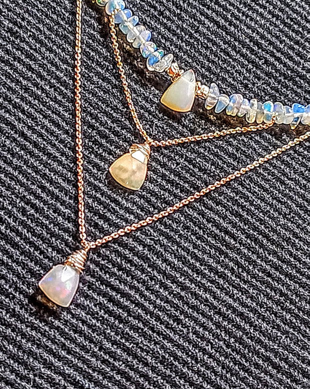 Colier argint opal de foc etiopian lant argint minimalist boho chic trendy - Transport gratuit