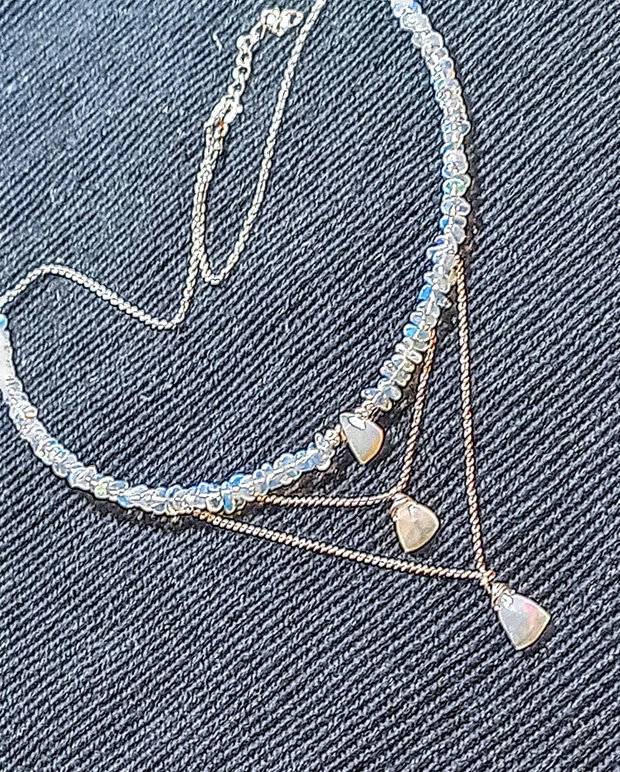 Colier argint opal de foc etiopian lant argint minimalist boho chic trendy - Transport gratuit