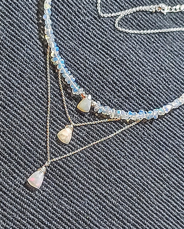 Colier argint opal de foc etiopian lant argint minimalist boho chic trendy - Transport gratuit