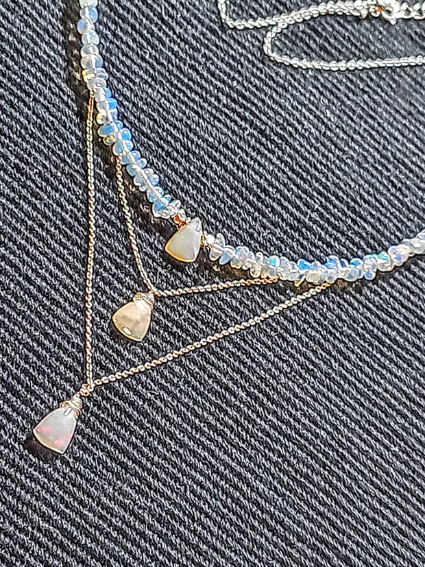 Colier argint opal de foc etiopian lant argint minimalist boho chic trendy - Transport gratuit