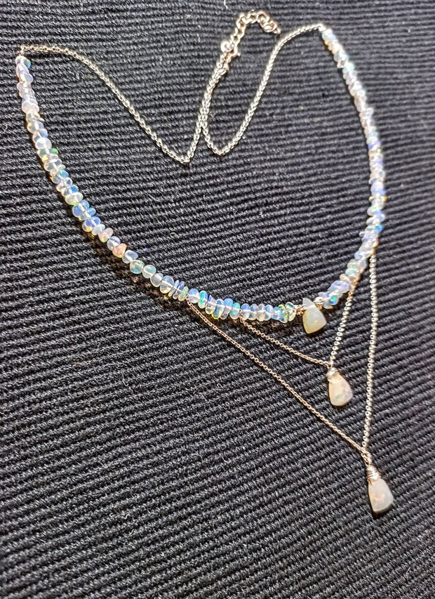 Colier argint opal de foc etiopian lant argint minimalist boho chic trendy - Transport gratuit