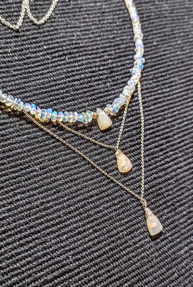 Colier argint opal de foc etiopian lant argint minimalist boho chic trendy - Transport gratuit
