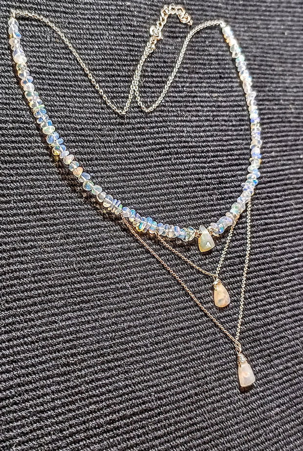 Colier argint opal de foc etiopian lant argint minimalist boho chic trendy - Transport gratuit