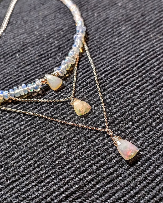 Colier argint opal de foc etiopian lant argint minimalist boho chic trendy - Transport gratuit