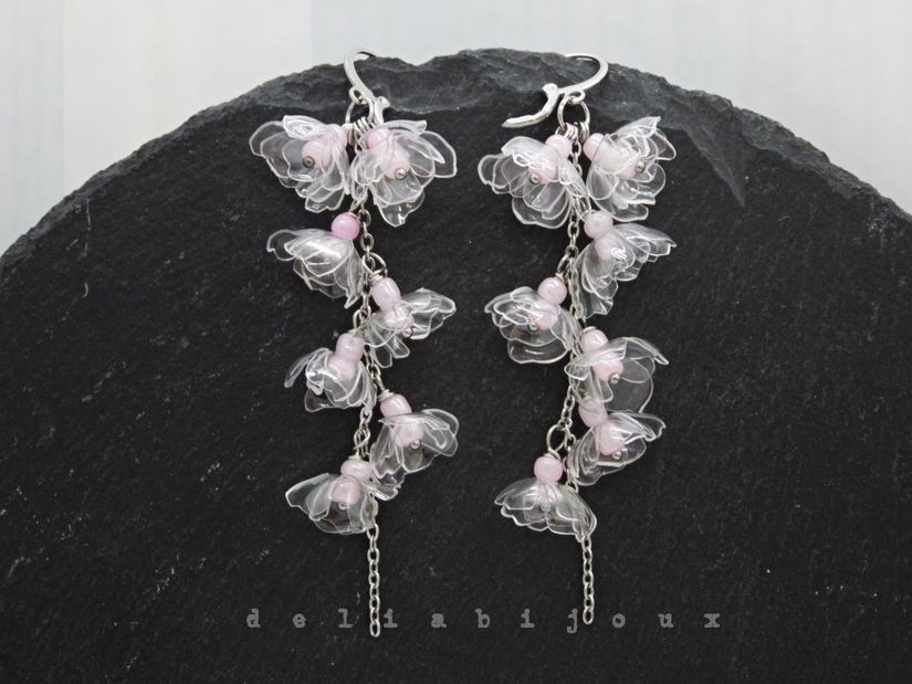 Cercei handmade unicat Flori delicate din plastic reciclat și inox (cod1294)