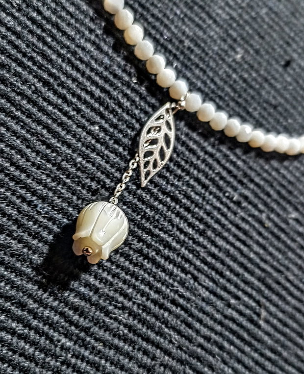 Colier argint sidef mother of pearl floare gravata charm frunza lant argint minimalist boho chic ttrendy - Transport gratuit