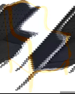 Fotoliu baroc din lemn masiv auriu cu tapiterie neagra