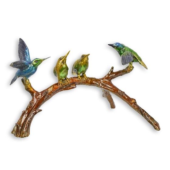 Colibri pe o ramura-statueta din bronz pictat