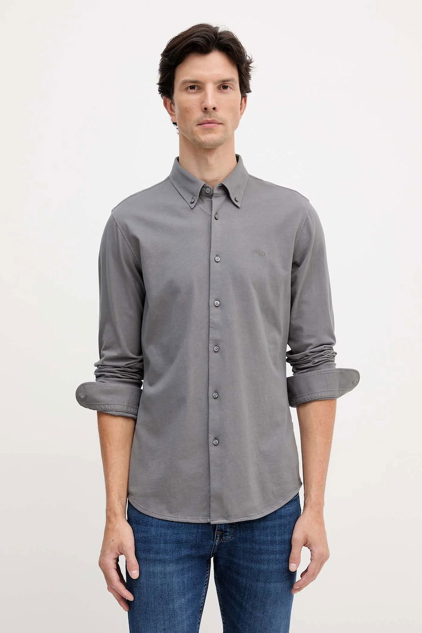 BOSS Orange cămașă din bumbac culoarea verde, cu guler button-down, slim, 50543089