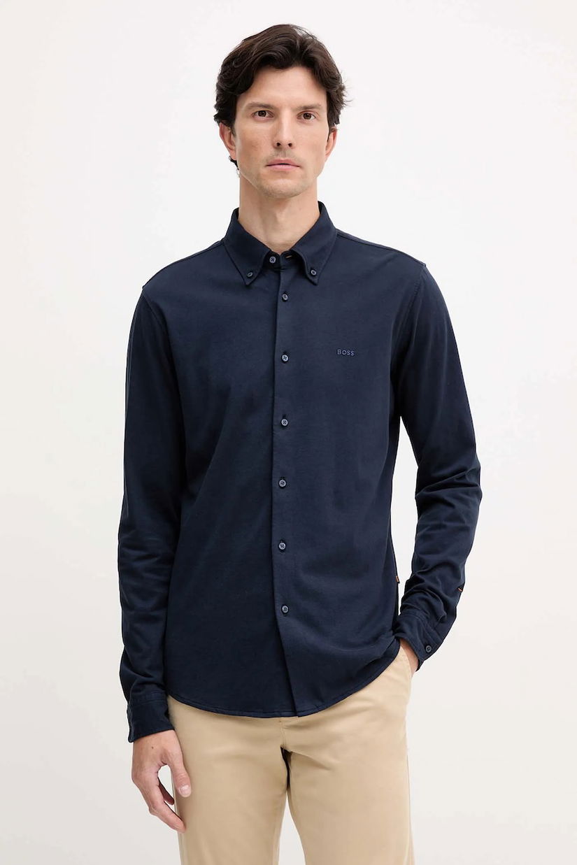 BOSS Orange cămașă din bumbac culoarea verde, cu guler button-down, slim, 50543089