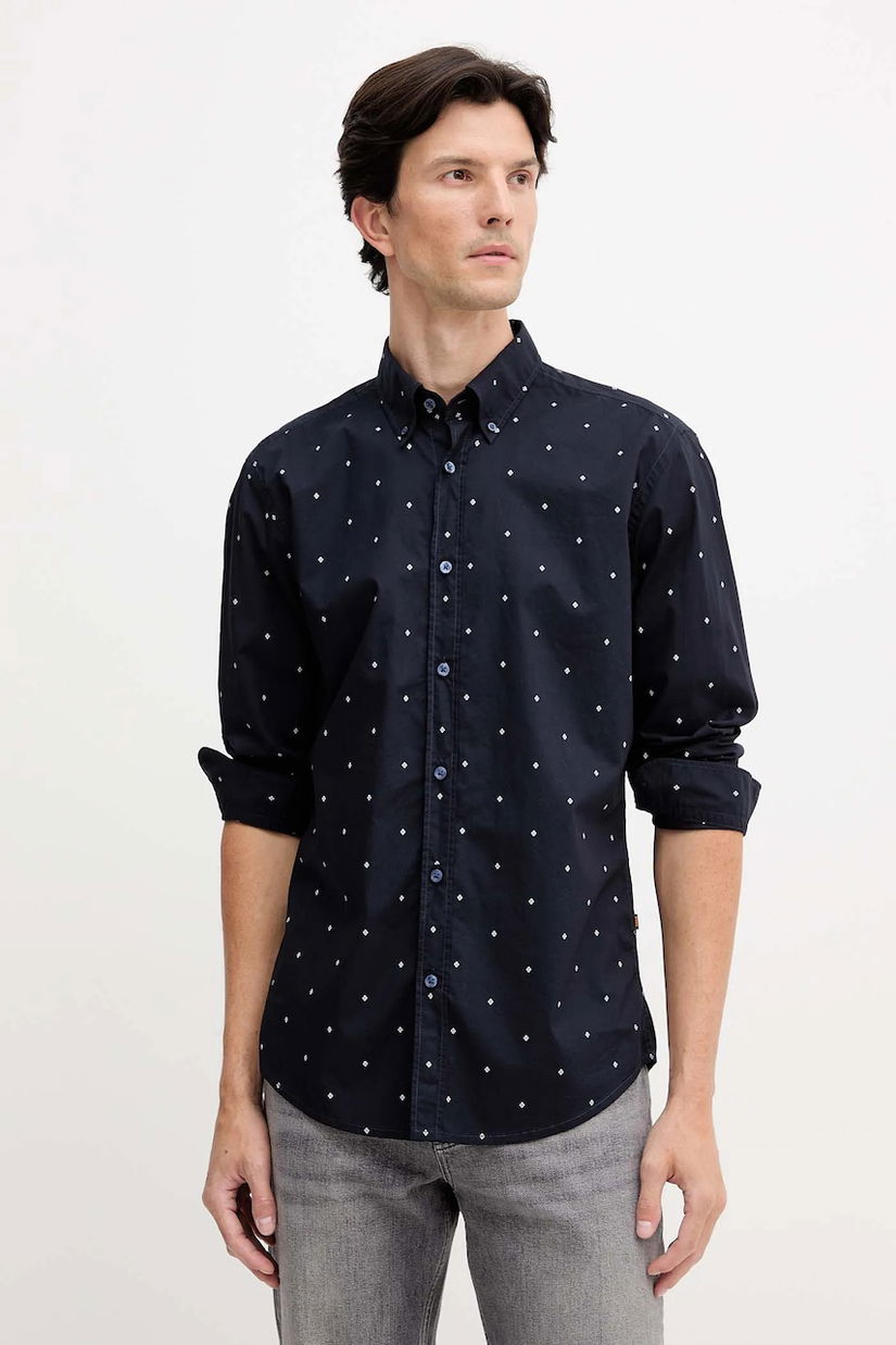 BOSS Orange cămașă din bumbac culoarea bleumarin, cu guler button-down, regular, 50548975