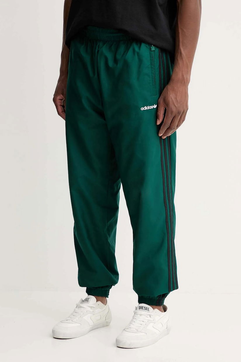 adidas Originals pantaloni de trening Brushed WVN culoarea verde, cu imprimeu, JX3079