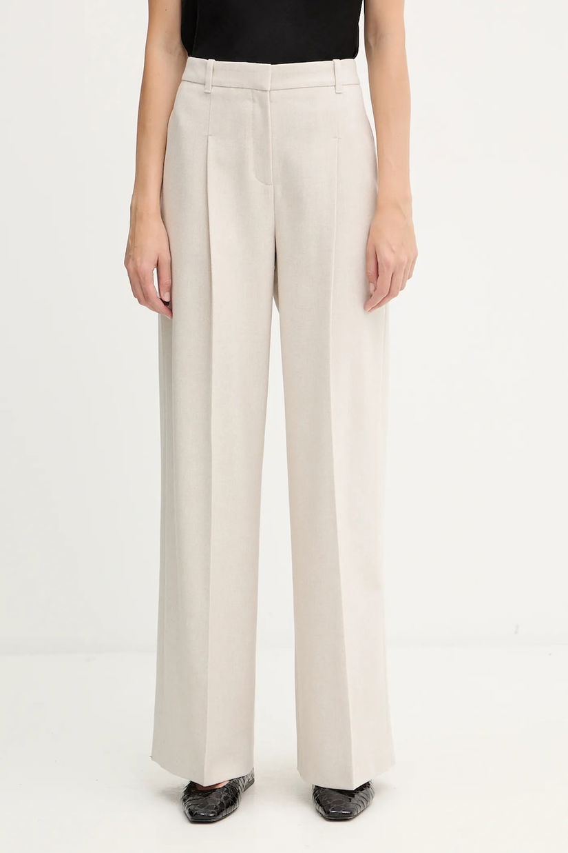BOSS pantaloni din lână culoarea alb, drept, high waist, 50548280