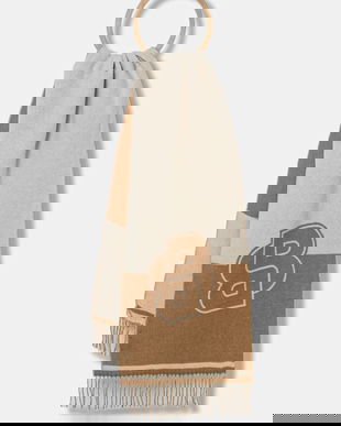 BOSS eșarfă de lână culoarea bej, cu imprimeu, 50533865