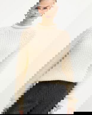 Luisa Spagnoli pulover din amestec de lână culoarea bej, cu turtleneck, 100150