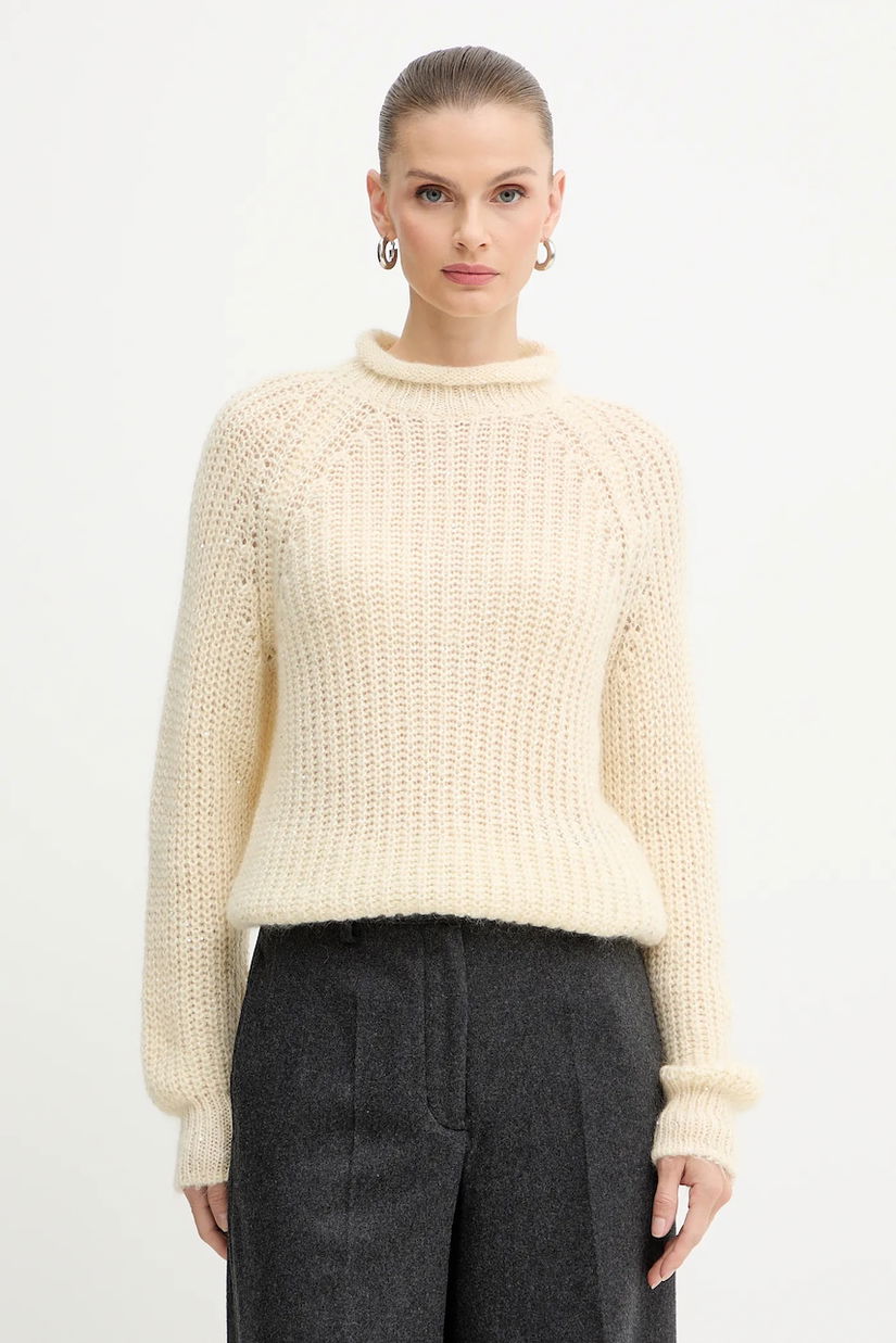 Luisa Spagnoli pulover din amestec de lână culoarea bej, cu turtleneck, 100150