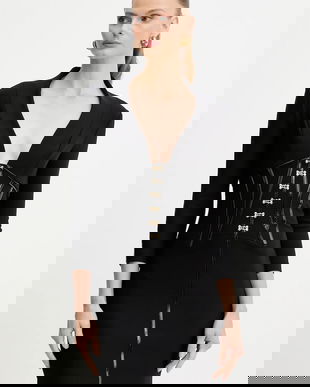 Elisabetta Franchi rochie culoarea negru, mini, mulata, AB79757E2