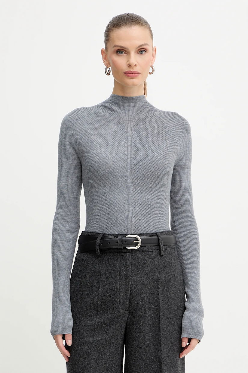 BOSS pulover de lână culoarea gri, light, cu turtleneck, 50549166