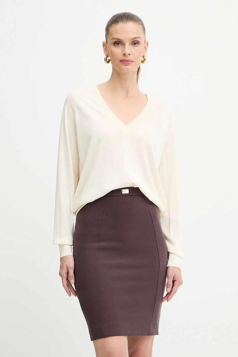 Elisabetta Franchi pulover din amestec de lână culoarea bej, light, MK34S57E2