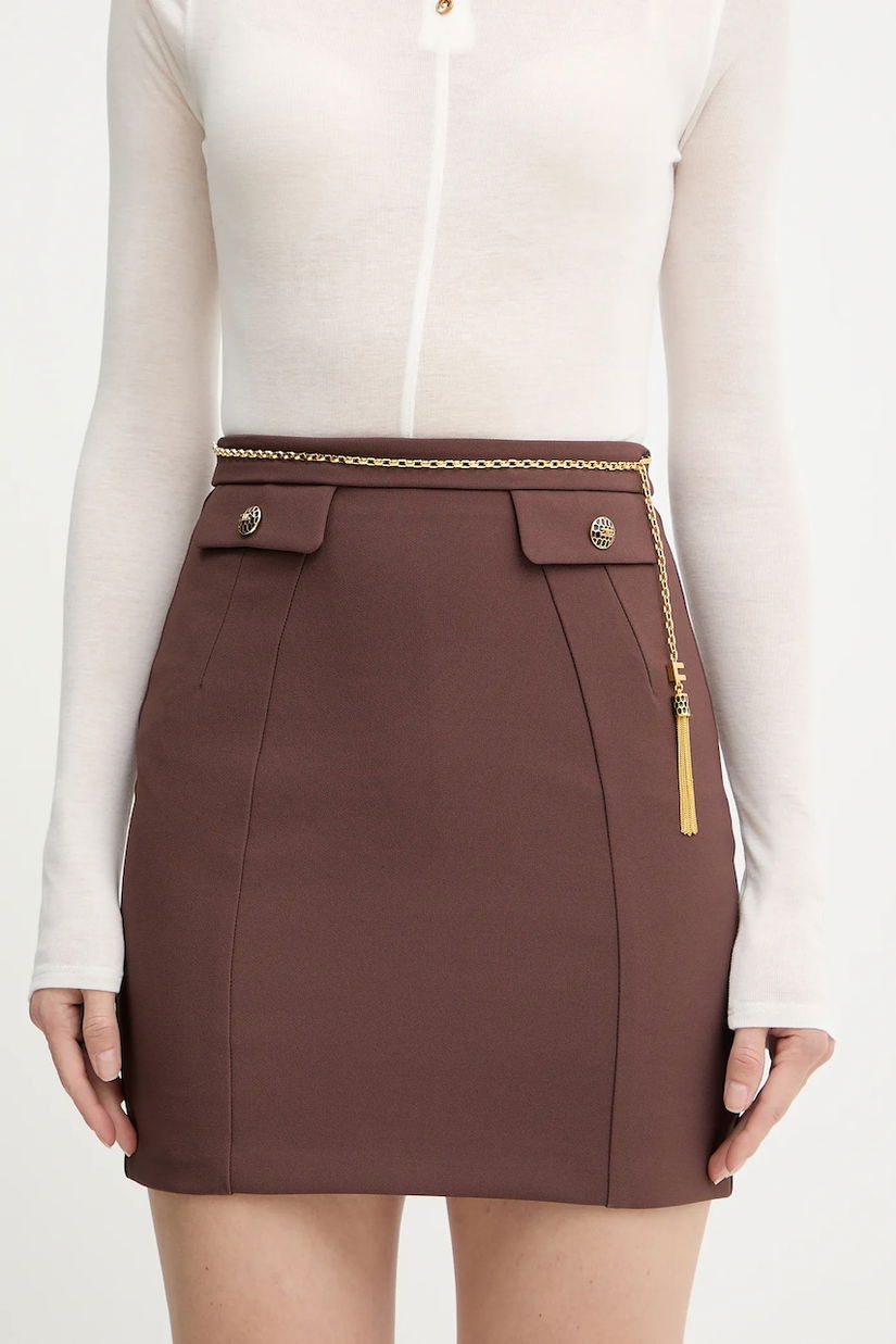 Elisabetta Franchi fustă culoarea maro, mini, drept, GO14857E2