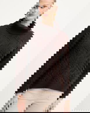 Luisa Spagnoli pulover de lână culoarea maro, cu guler, 100173