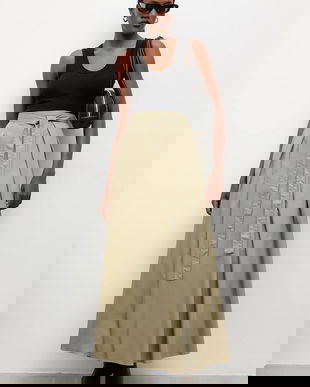 Answear.LAB fusta din bumbac culoarea verde, maxi, evazati