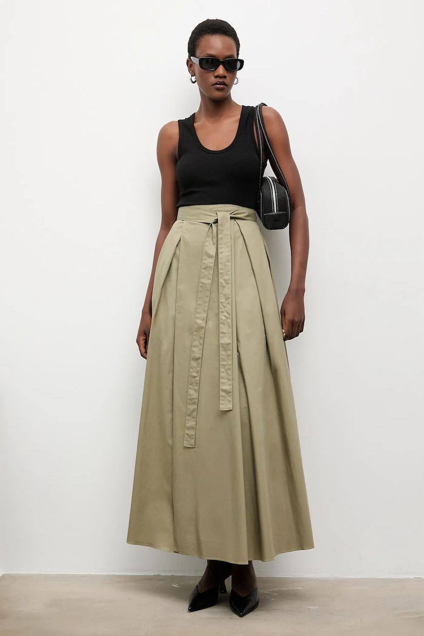 Answear.LAB fusta din bumbac culoarea verde, maxi, evazati