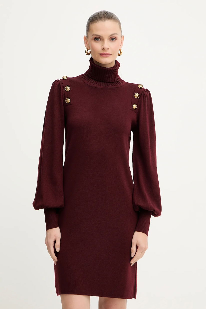 Luisa Spagnoli rochie din lână culoarea bordo, mini, drept, 100056