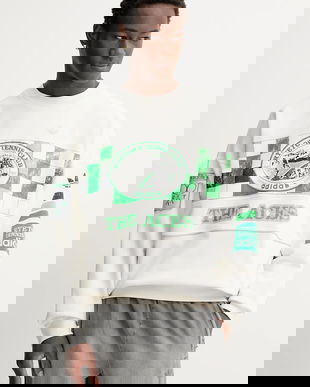 adidas Originals hanorac de bumbac Court Crew culoarea alb, cu glugă, cu imprimeu, JW0149