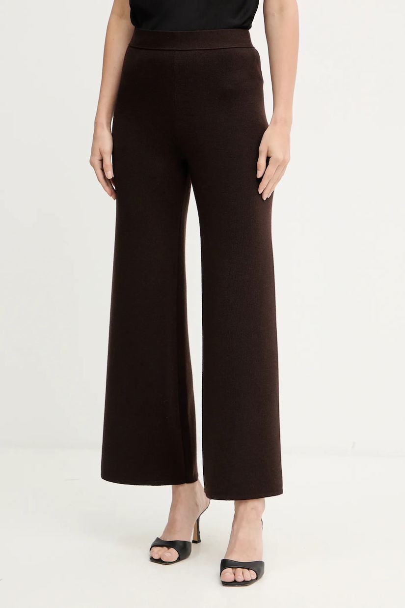 Luisa Spagnoli pantaloni de lână culoarea maro, drept, high waist, 100103