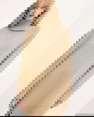 BOSS Orange rochie cu lână culoarea bej, mini, drept, 50550493