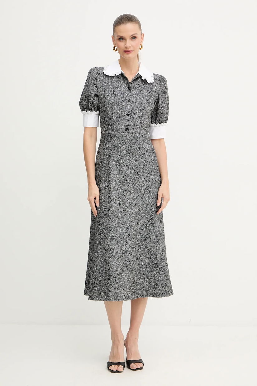 Luisa Spagnoli rochie cu lână culoarea gri, maxi, mulată, 542276