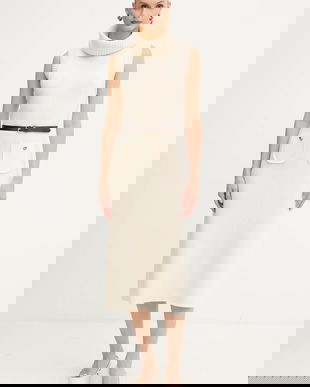 Luisa Spagnoli rochie din lână culoarea bej, midi, evazați, 100242