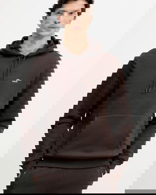 Lacoste bluză culoarea negru, cu glugă, uni, SH9623