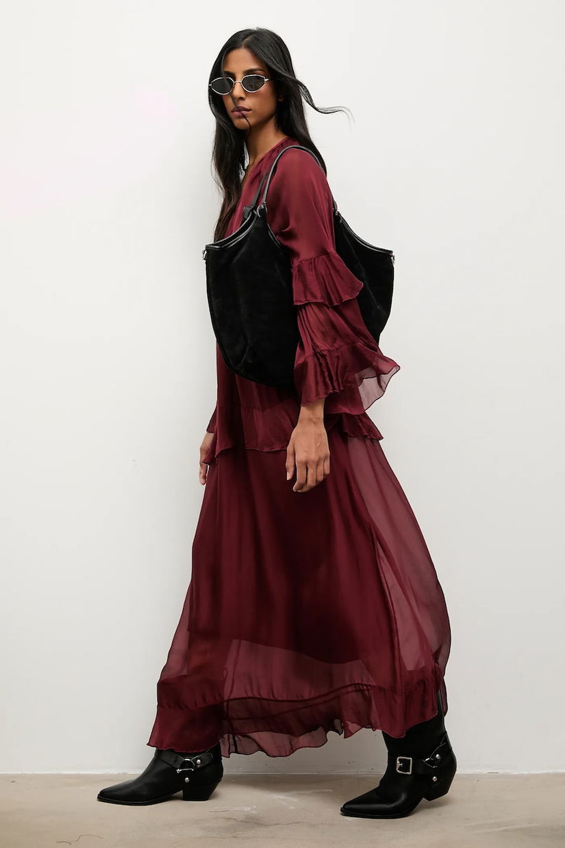 Answear.LAB rochie din matase culoarea bordo, maxi, drept