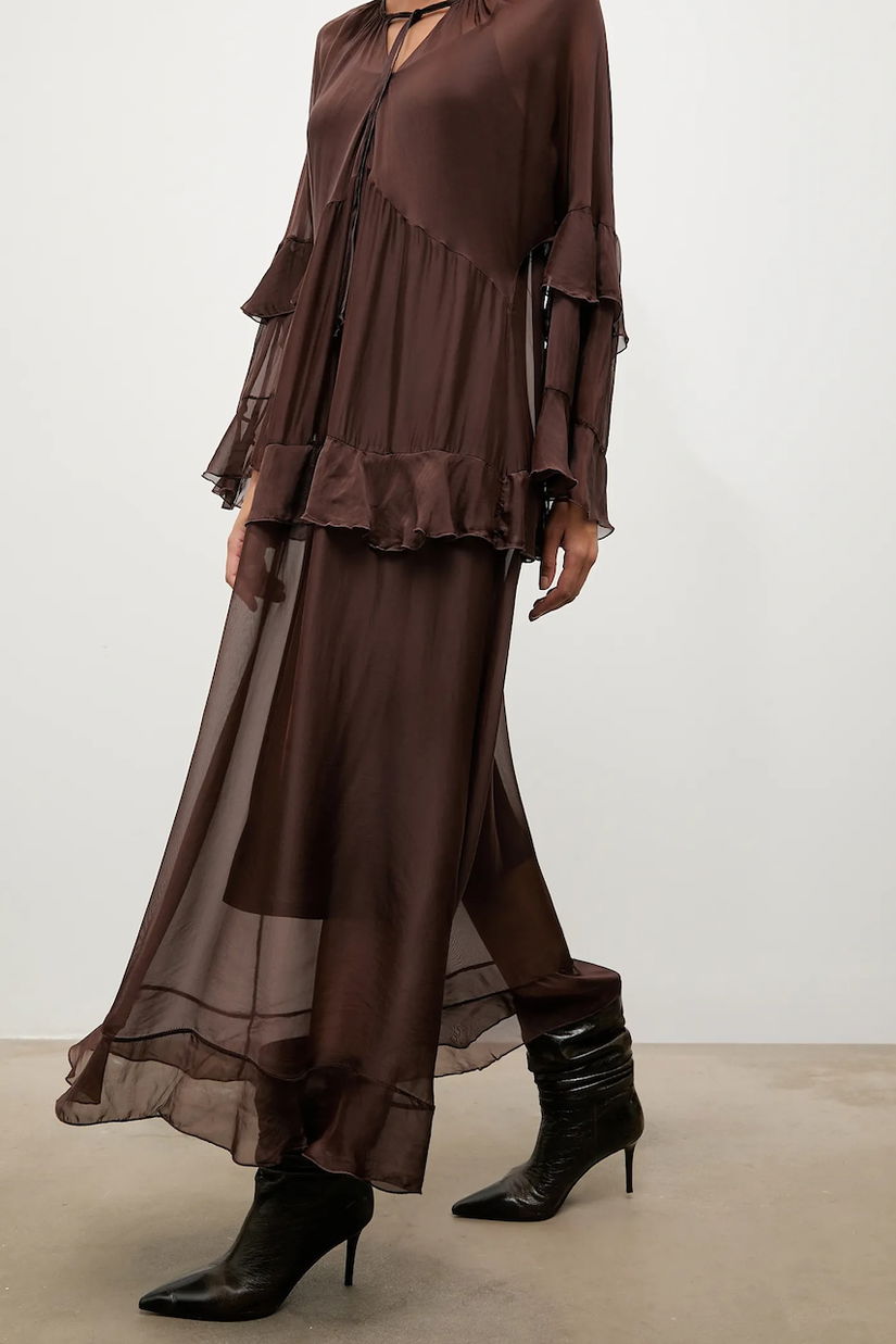 Answear.LAB rochie din matase culoarea maro, maxi, drept