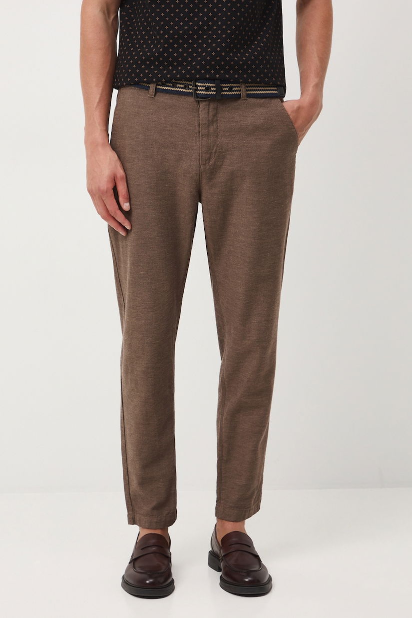 Medicine pantaloni din amestec de in culoarea maro, drept