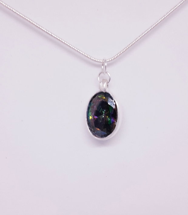 Pandantiv unicat din argin fin cu zirconiu oval multicolor