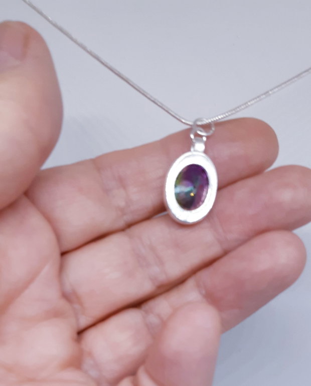 Pandantiv unicat din argin fin cu zirconiu oval multicolor