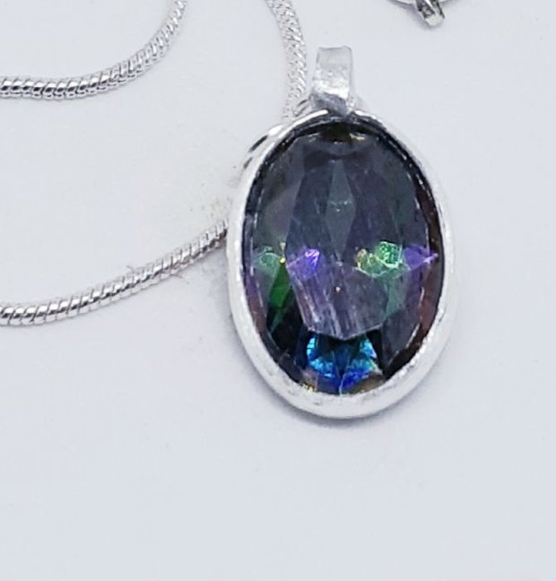 Pandantiv unicat din argin fin cu zirconiu oval multicolor
