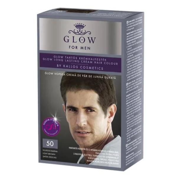 Vopsea Permanenta pentru Barbati - Kallos Glow For Men Long Lasting Cream Hair Colour, nuanta 50 Saten Deschis1 1 buc