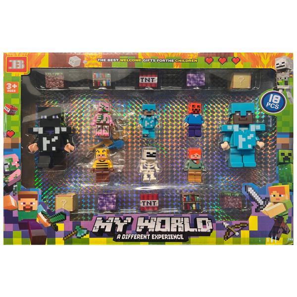 Set 8 figurine Minecraft cu 10 cuburi magnetice si accesorii, multicolor