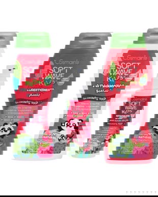 Set Sampon 400ml, Balsam 400ml, Spray descurcare par 125ml Cosmaline Soft Wave Kids, &gt;90% naturale, copii, cu capsuni